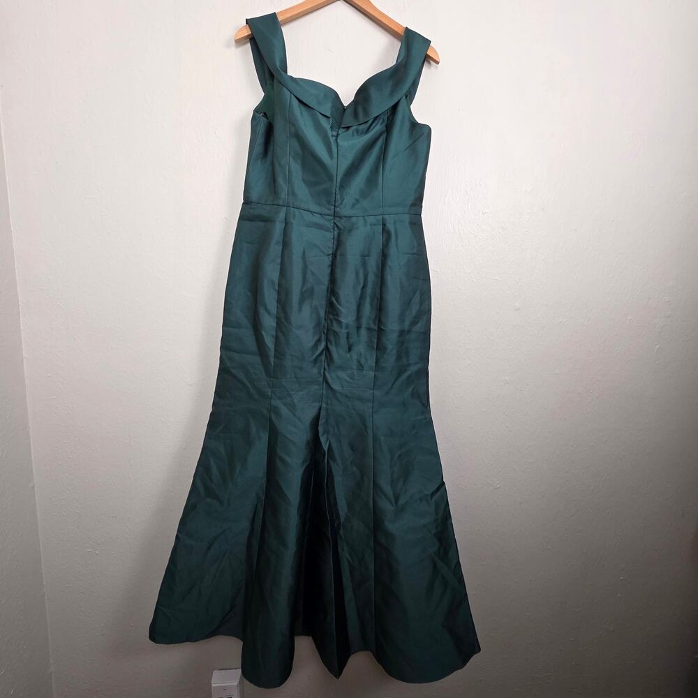 NWT Alfred Sung Off The Shoulder Trumpet Gown with Front Slit Hunter Green 14 - Picture 9 of 10